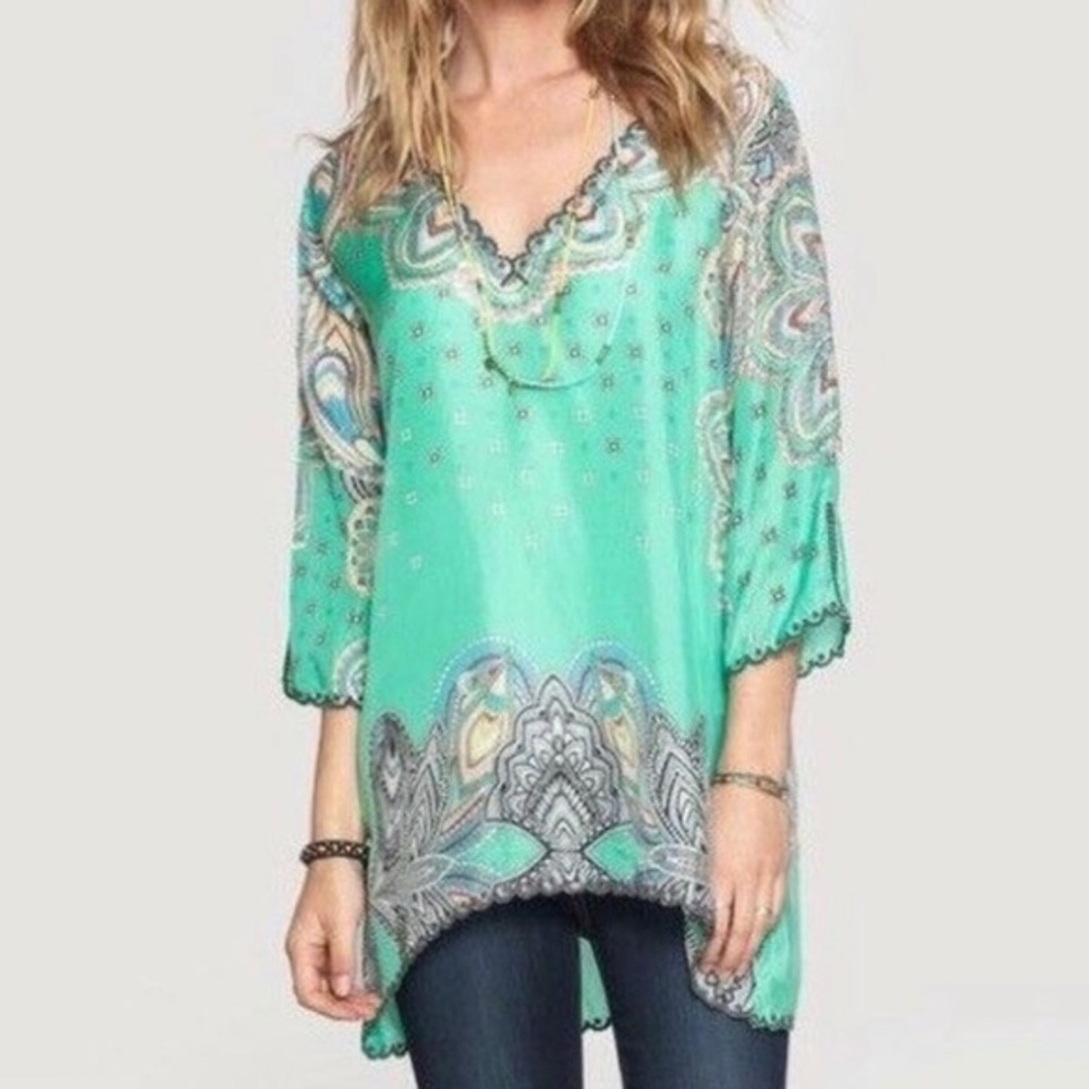 Like New 💝 Johnny Was 100% Silk Green Tunic